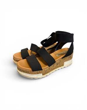 Steve Madden Bandi Elastic Cork Platform Wedge Sandals Black